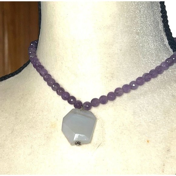 Genuine Purple Faceted Quartz Beaded Necklace -- 16" - Picture 1 of 6